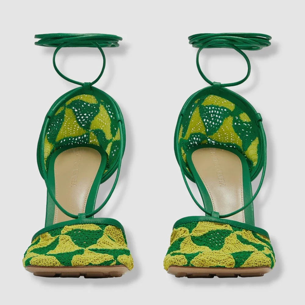 $2500 Bottega Veneta Women's Green Stretch Crochet Sandals Shoes Size 37.5 - Picture 2 of 5